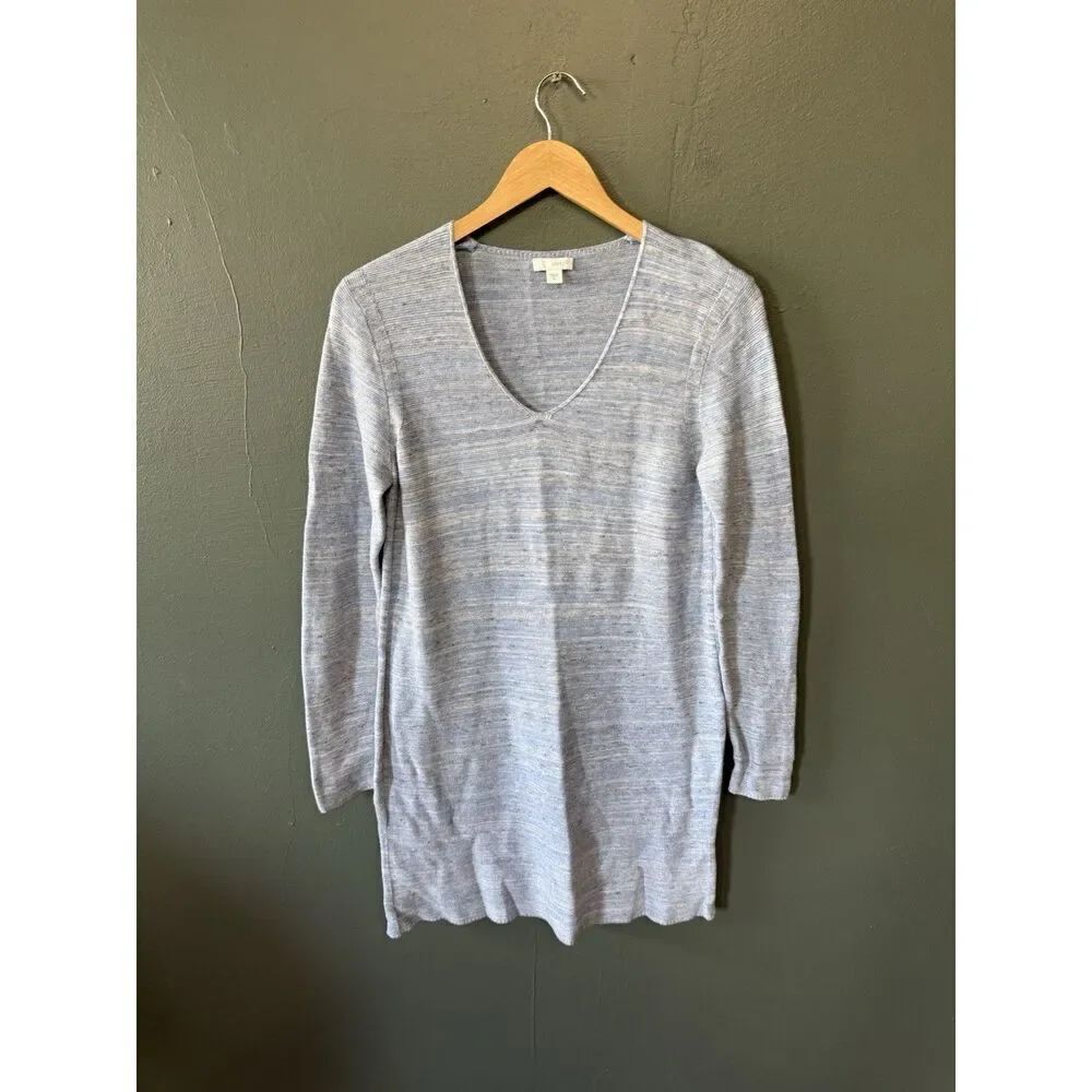 Pure Jill J. Jill Womens Blue Long Sleeve Knit Organic Linen Shirt Dress XS